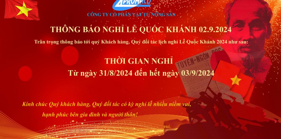 THÔNG BÁO NGHỈ LỄ QUỐC KHÁNH 02/9/2024