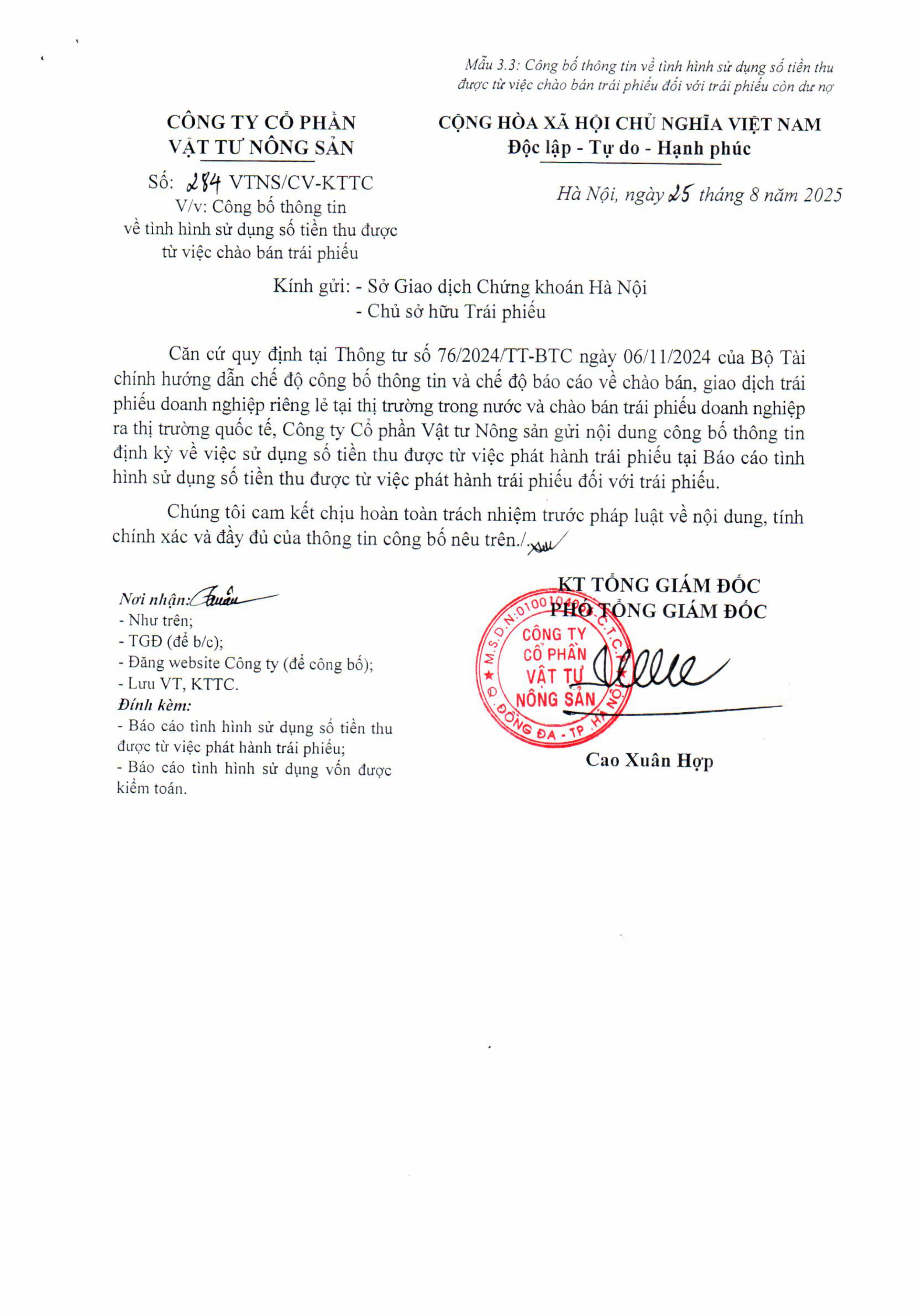 Mẫu 3.3 +3.4 Công bố thông tin về tình hình sử dụng số tiền thu được từ việc chào bán trái phiếu-hình ảnh-0