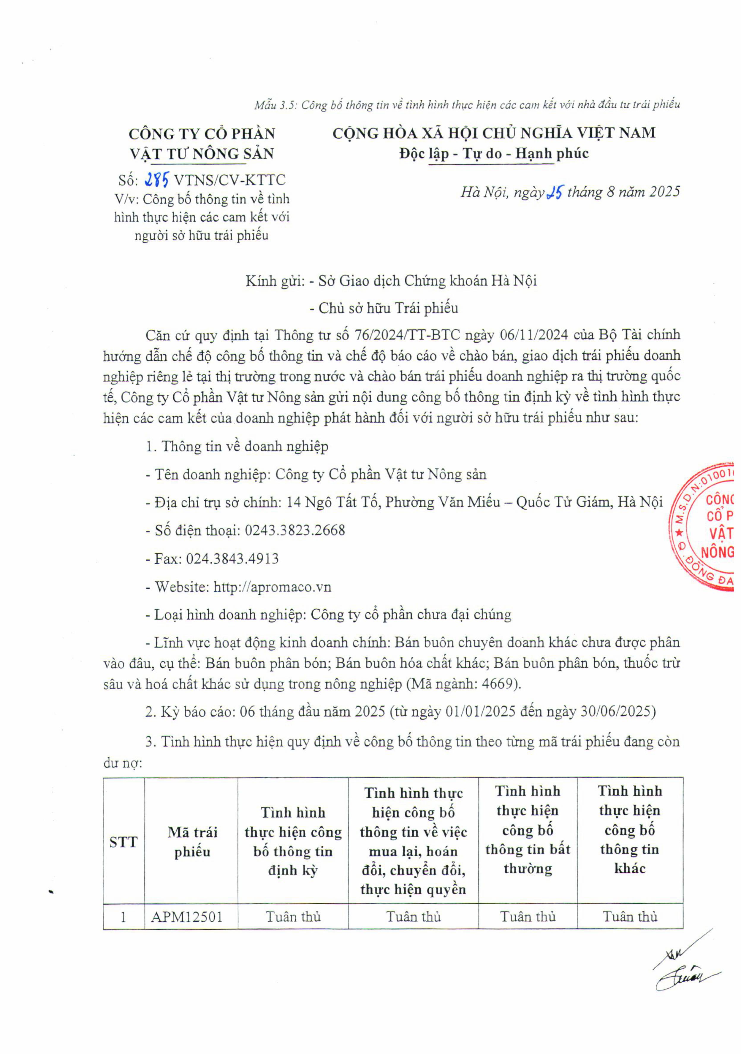 Mẫu 3.5 Công bố thông tin về thực hiện các cam kết với nhà đầu tư trái phiếu-hình ảnh-0