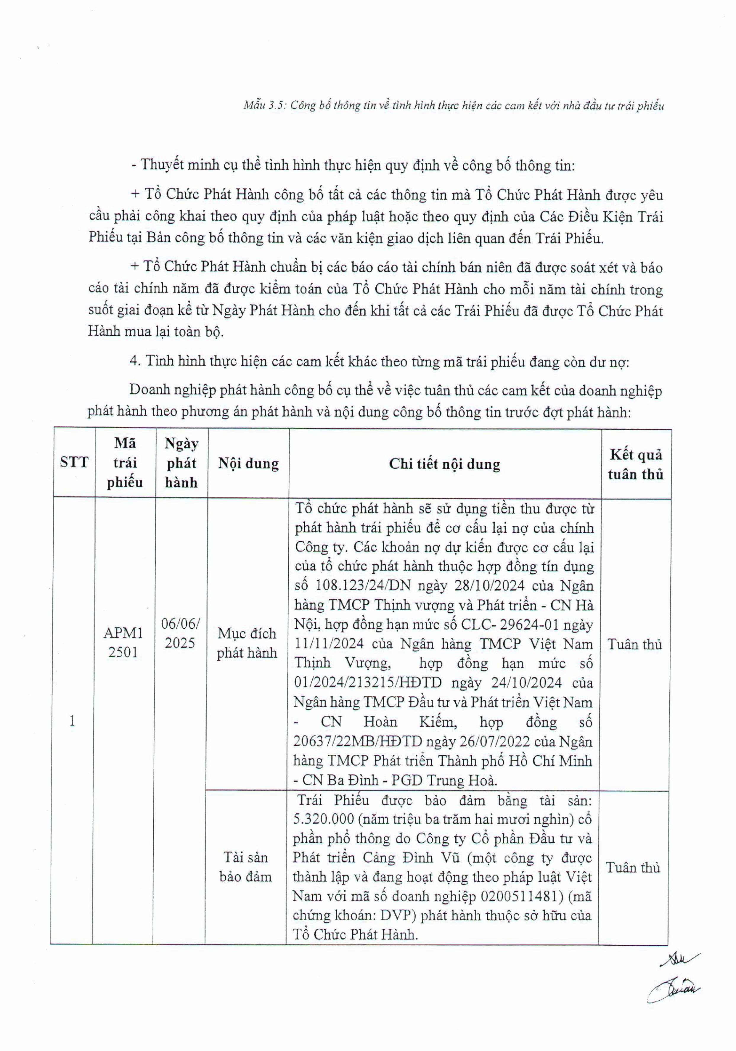 Mẫu 3.5 Công bố thông tin về thực hiện các cam kết với nhà đầu tư trái phiếu-hình ảnh-1