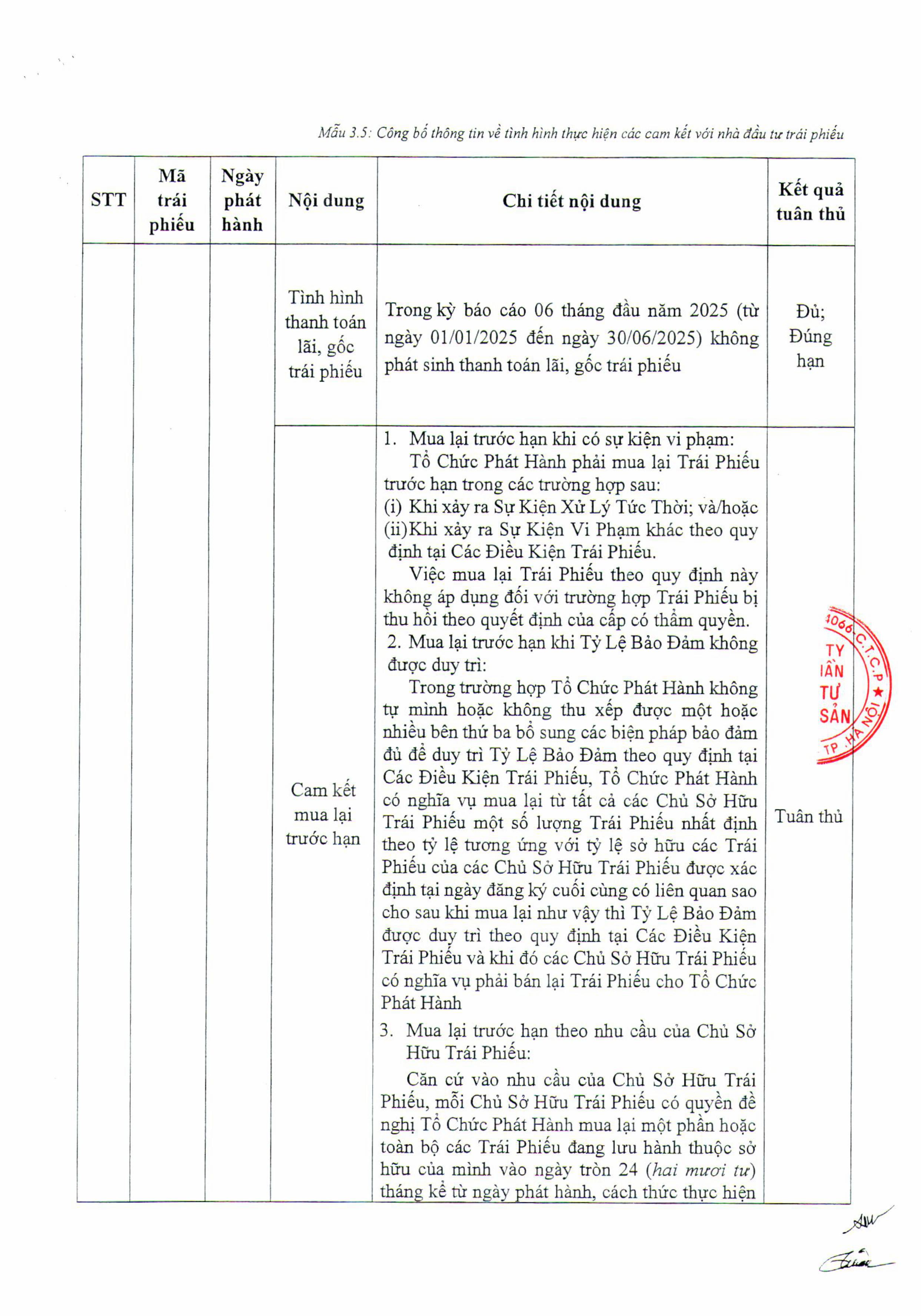 Mẫu 3.5 Công bố thông tin về thực hiện các cam kết với nhà đầu tư trái phiếu-hình ảnh-2